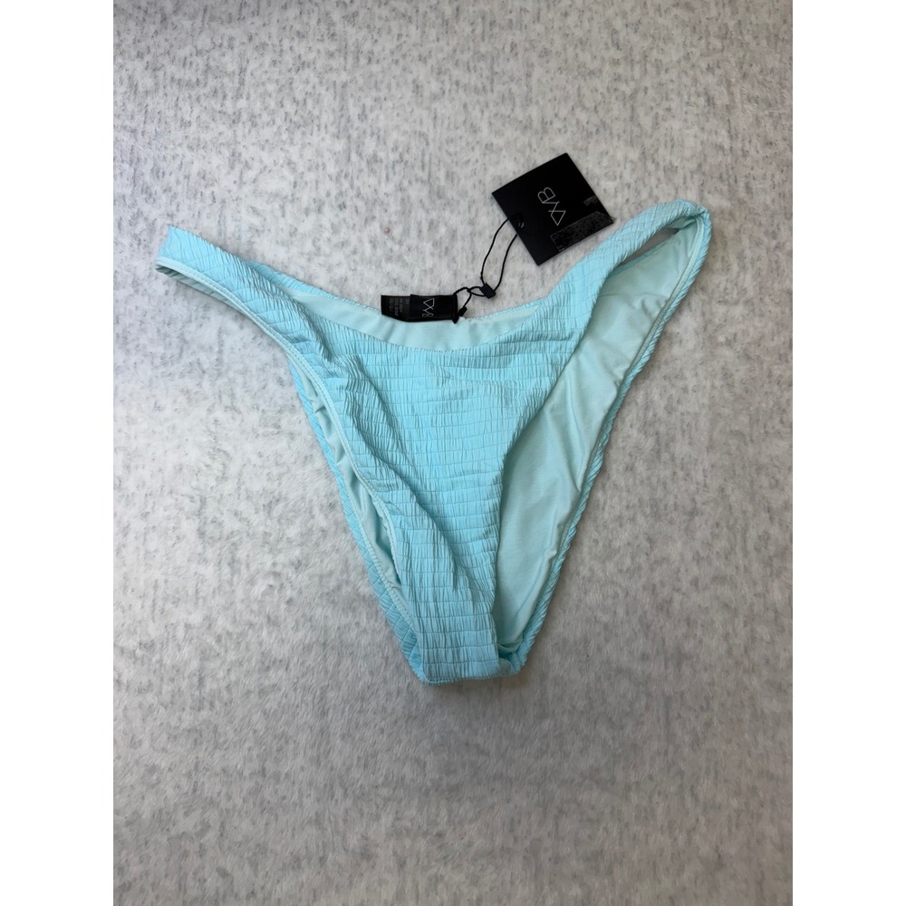 VYB Vicious Young Babes‎ Turquoise Smocked Hi Leg Scoop Bikini Bottom Large NEW